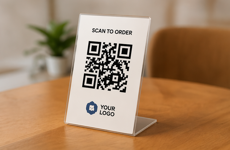 QR code stand on restaurant table